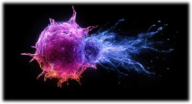 An Immune System Natural Killer Cell (in blue) attacking and killing a cancer cell